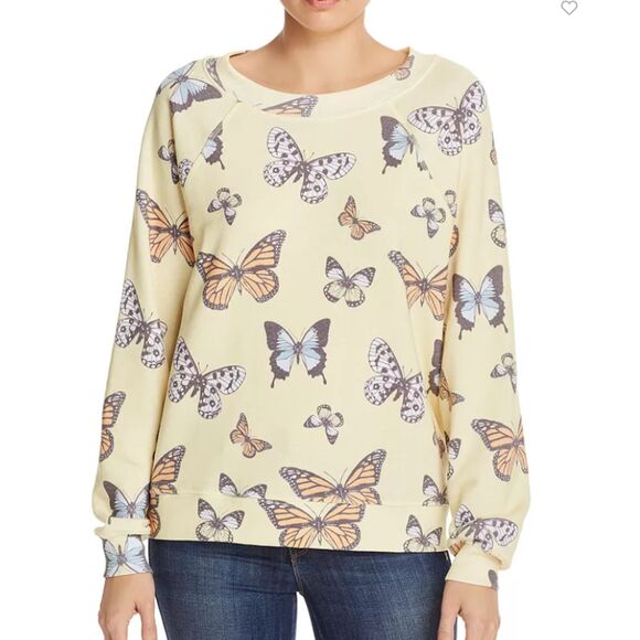 Wildfox NWOT Yellow Flutter Away Butterfly Print Sweatshirt Small - Picture 1 of 7